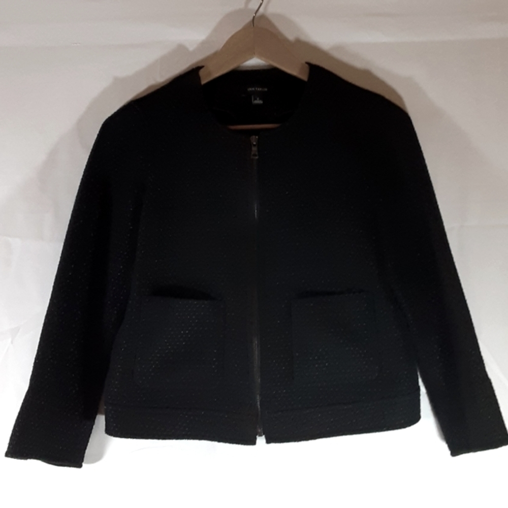 Ann Taylor Stylish Cropped Zip Up Tweed Blazer Jacket with pockets